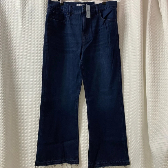 NWT LOFT Petite Unpicked Hem High Rise Wide Leg Jeans in Rinse Overdye Wash - Picture 4 of 8
